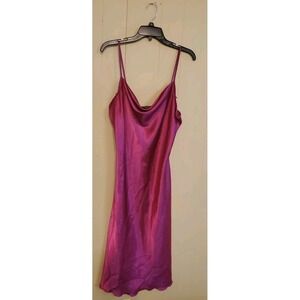 Vintage BEBE Y2k Silky Satin Draped Sexy Nightgown Dress Long Large Fuchsia